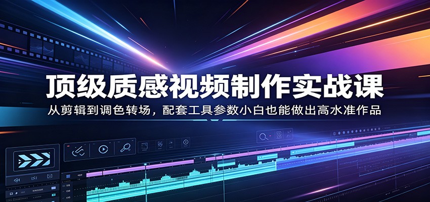 顶级质感视频制作实战课：从剪辑到调色转场，配套工具参数小白也能做出高水准作品-宝藏屋创业网