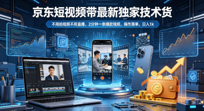 京东短视频带货最新独家技术，不用拍视频不用直播，2分钟一条爆款视频，操作简单，日入1k+【揭秘】-宝藏屋创业网