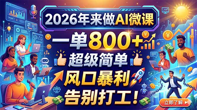 2026年来做AI微课，一单800+，超级简单，风口暴利，告别打工！-宝藏屋创业网