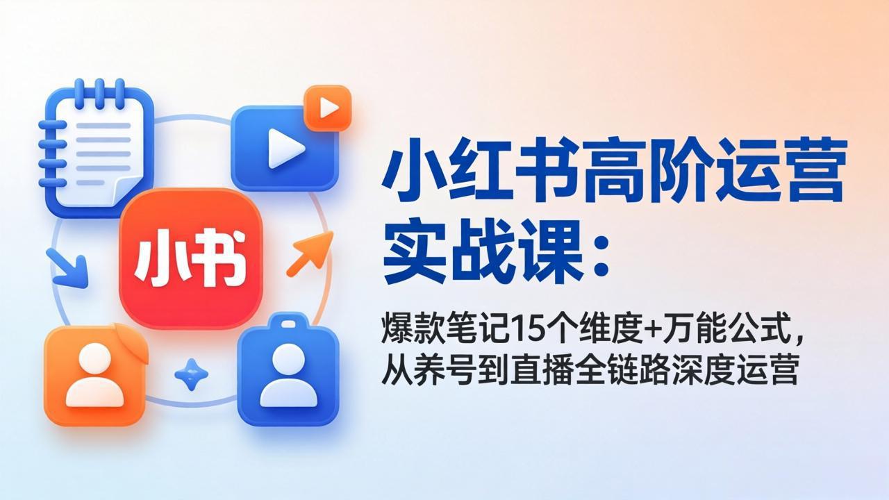 小红书高阶运营实战课：爆款笔记15个维度+万能公式，从养号到直播全链路深度运营-宝藏屋创业网