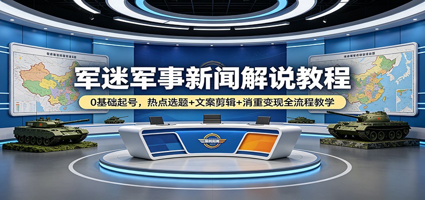 军迷军事新闻解说教程：0基础起号，热点选题+文案剪辑+消重变现全流程教学-宝藏屋创业网