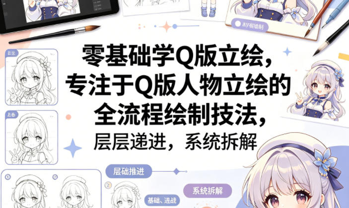 零基础学Q版立绘，专注于Q版人物立绘的全流程绘制技法，层层递进，系统拆解-宝藏屋创业网