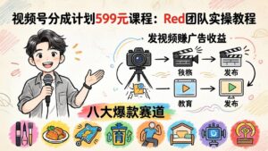 视频号分成计划599元课程：Red团队实操教程，发视频赚广告收益，八大爆款赛道全掌握-宝藏屋创业网
