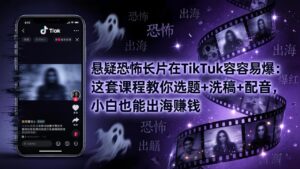悬疑恐怖长片在TikTok最容易爆：这套课程教你选题+洗稿+配音，小白也能出海赚钱-宝藏屋创业网