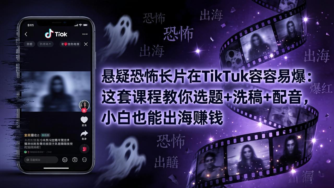 悬疑恐怖长片在TikTok最容易爆：这套课程教你选题+洗稿+配音，小白也能出海赚钱-宝藏屋创业网