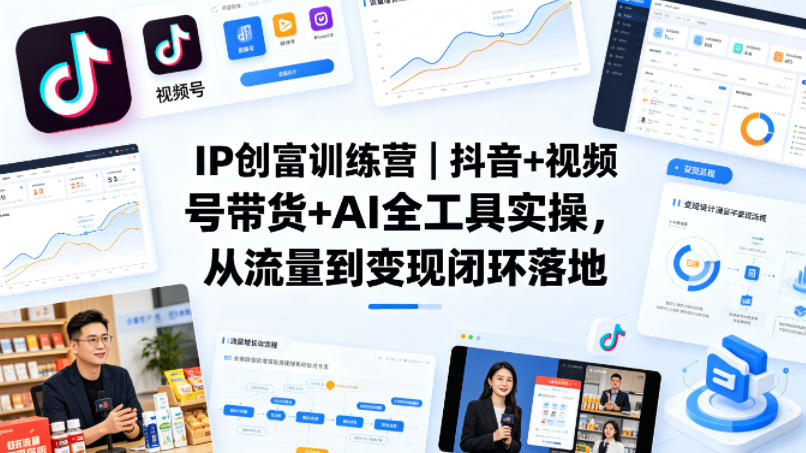 IP创富训练营｜抖音+视频号带货+AI全工具实操，从流量到变现闭环落地-宝藏屋创业网