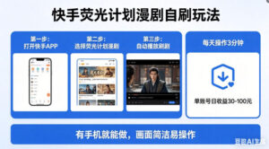 快手荧光计划漫剧自刷玩法，每天几十上百不是问题，有手机就能做【揭秘】-宝藏屋创业网