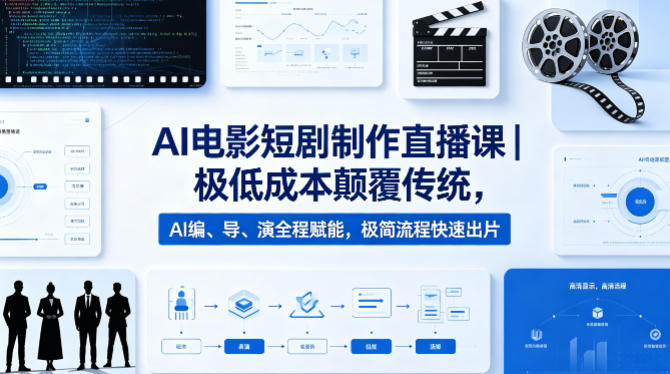 AI电影短剧制作直播课｜极低成本颠覆传统，AI编、导、演全程赋能，极简流程快速出片-宝藏屋创业网