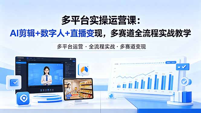 某团队多平台实操运营课-更新26年4月20：AI剪辑+数字人+直播变现，多赛道全流程实战教学-宝藏屋创业网