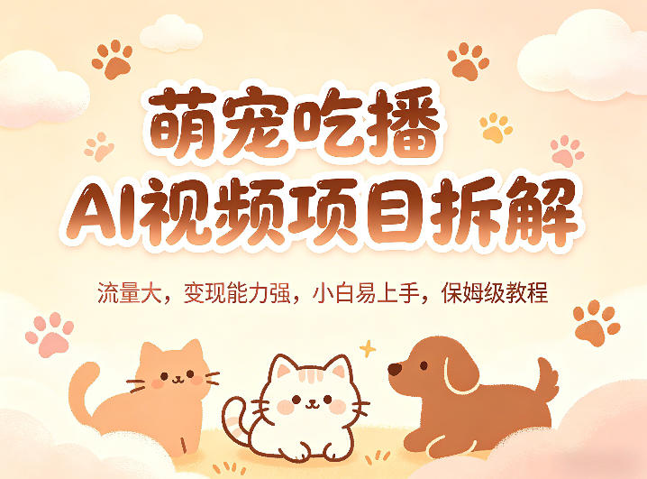 萌宠吃播AI视频项目拆解，流量大，变现能力强，小白易上手，保姆级教程-宝藏屋创业网