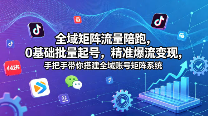 全域矩阵流量陪跑，0基础批量起号，精准爆流变现，手把手带你搭建全域账号矩阵系统-宝藏屋创业网