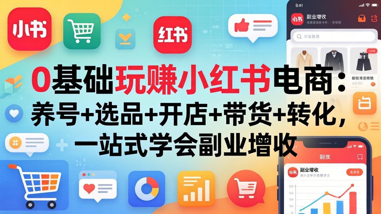 0基础玩赚小红书电商：养号+选品+开店+带货+转化，一站式学会副业增收-宝藏屋创业网