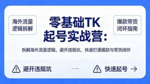 零基础 TK 起号实战营：拆解海外流量逻辑，避开违规坑，快速打通爆款与带货闭环-宝藏屋创业网