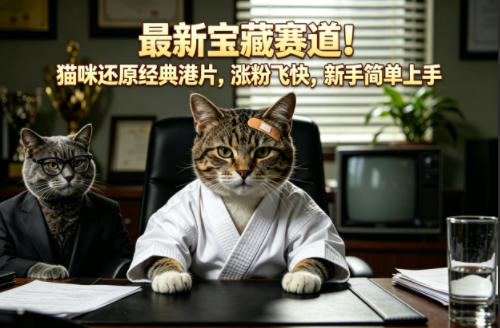 最新宝藏赛道！猫咪还原经典港片，涨粉飞快，新手简单上手-宝藏屋创业网