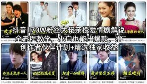 抖音170W粉丝大佬亲授爱情剧解说全流程教学，小白也能出爆款，撸创作者伙伴计划+精选独家收益-宝藏屋创业网
