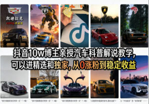 抖音10w博主亲授汽车科普解说教学，可以进精选和独家，从0涨粉到稳定收益（详细视频课程+1T素材）-宝藏屋创业网