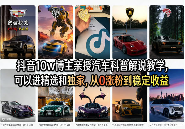 抖音10w博主亲授汽车科普解说教学，可以进精选和独家，从0涨粉到稳定收益（详细视频课程+1T素材）-宝藏屋创业网