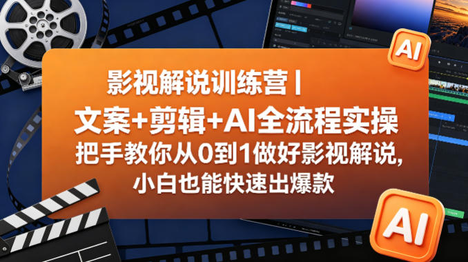 影视解说训练营｜文案+剪辑+AI全流程实操，把手教你从0到1做好影视解说，小白也能快速出爆款-宝藏屋创业网