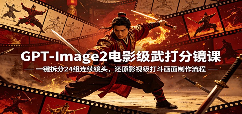 GPT-Image2电影级武打分镜课：一键拆分24组连续镜头，还原影视级打斗画面制作流程-宝藏屋创业网