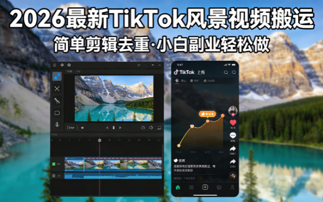 2026最新TikTok风景视频搬运简单剪辑去重小白副业月入 8000-宝藏屋创业网