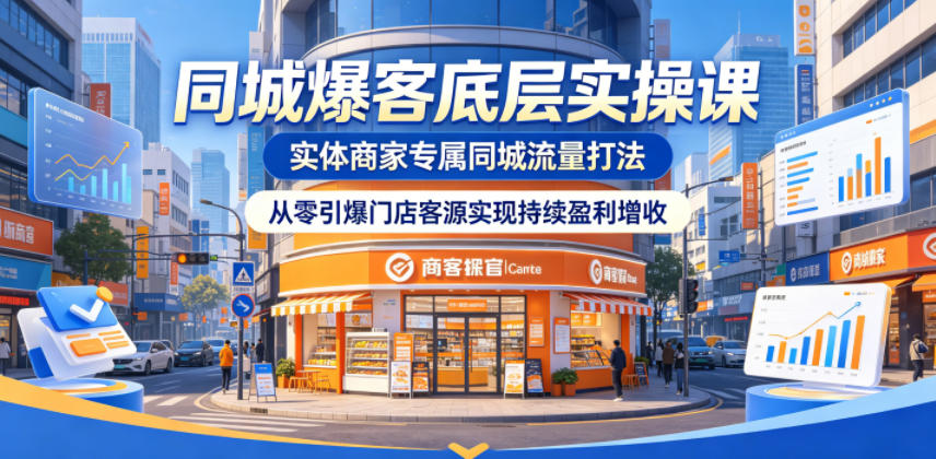 同城爆客底层实操课，实体商家专属同城流量打法，从零引爆门店客源实现持续盈利增收-宝藏屋创业网