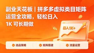 副业天花板｜拼多多虚拟类目矩阵运营全攻略，轻松日入 1K 可长期做-宝藏屋创业网