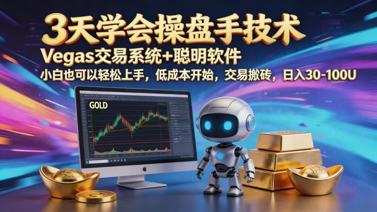 三天学会操盘手技术，vegas技术+聪明软件，小白也可以轻松上手，日入1000+-宝藏屋创业网