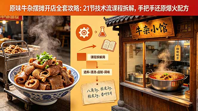 原味牛杂摆摊开店全套攻略：21节技术流课程拆解，手把手还原爆火配方-宝藏屋创业网