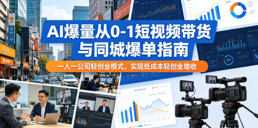 AI爆量从0-1短视频带货与同城爆单指南，一人一公司轻创业模式，实现低成本轻创业增收-宝藏屋创业网