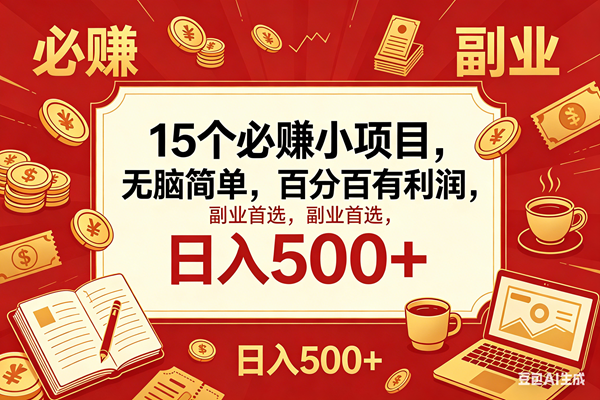 （18390期）15个必赚钱的小项目，百分百赚米，无脑简单，副业首选，日入600+-宝藏屋创业网
