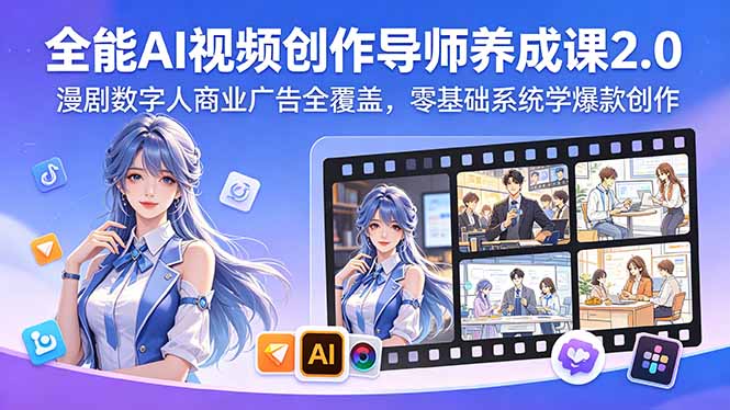全能AI视频创作导师养成课2.0，漫剧数字人商业广告全覆盖，零基础系统学爆款创作-宝藏屋创业网