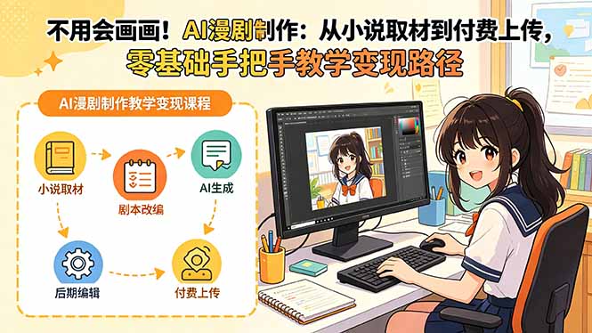 不用会画画！AI漫剧制作：从小说取材到付费上传，零基础手把手教学变现路径-宝藏屋创业网