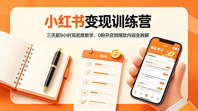 小红书变现训练营：三天超9小时高密度教学，0粉开店到爆款内容全拆解-宝藏屋创业网