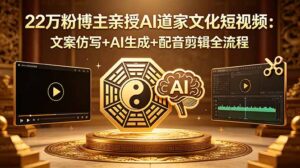 22万粉博主亲授AI道家文化短视频：文案仿写+AI生成+配音剪辑全流程-宝藏屋创业网