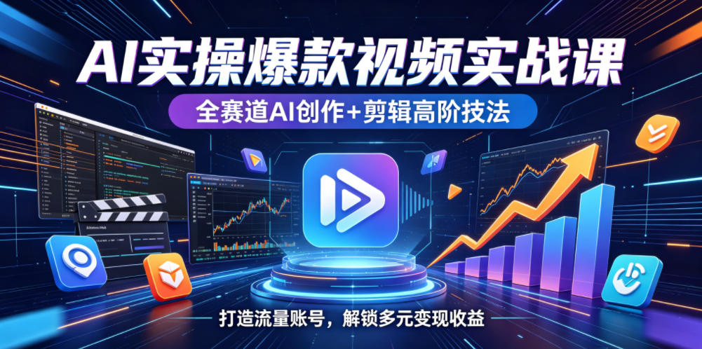 AI实操爆款视频实战课,全赛道AI创作+剪辑高阶技法,打造流量账号,解锁多元变现收益 AI实操爆款视频实战课,全赛道AI创作+剪辑高阶技法,打造流量账号,解锁多元变现收益