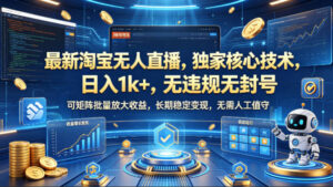 最新淘宝无人直播，独家核心技术，日入1k+，无违规无封号，可矩阵批量放大，长期稳定，无需人工值守【揭秘】-宝藏屋创业网