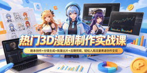 热门3D漫剧制作实战课,剧本创作+分镜生成+批量出片+后期剪辑,轻松入局流量赛道创作变现-宝藏屋创业网