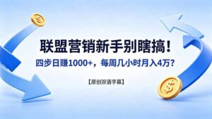联盟营销新手别瞎搞！四步日赚 1000+，每周几小时月入 4 万？【原创双语字幕】-宝藏屋创业网