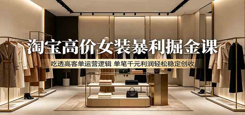 淘宝高价女装暴利掘金课：吃透高客单运营逻辑，单笔千元利润轻松稳定创收-宝藏屋创业网