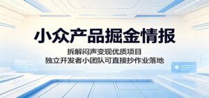 小众产品掘金情报：拆解闷声变现优质项目，独立开发者小团队可直接抄作业落地-宝藏屋创业网