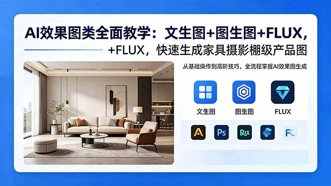 AI效果图类全面教学：文生图+图生图+FLUX，快速生成家具摄影棚级产品图-宝藏屋创业网