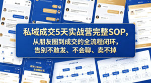 私域成交5天实战营完整SOP，从朋友圈到成交的全流程闭环，告别不敢发、不会聊、卖不掉-宝藏屋创业网