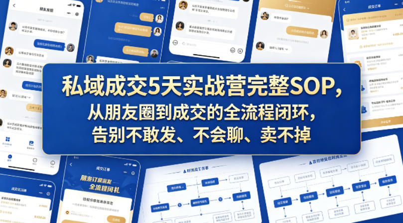 私域成交5天实战营完整SOP，从朋友圈到成交的全流程闭环，告别不敢发、不会聊、卖不掉-宝藏屋创业网