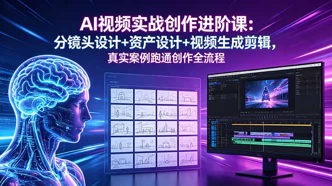 AI视频实战创作进阶课：分镜头设计+资产设计+视频生成剪辑，真实案例跑通创作全流程-宝藏屋创业网