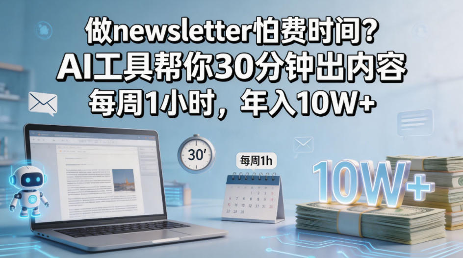 做newsletter怕费时间？AI工具帮你30分钟出内容，每周1小时，年入10W+！【原创双语字幕】-宝藏屋创业网