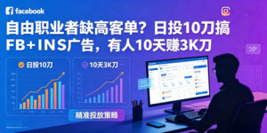 自由职业者缺高客单?日投10刀搞FB+INS广告,有人10天赚3K刀!【原创双语字幕】-宝藏屋创业网
