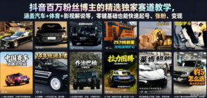 抖音百万粉丝博主的精选独家赛道教学,涵盖汽车+体育+影视解说等,零基础也能快速起号、涨粉、变现-宝藏屋创业网