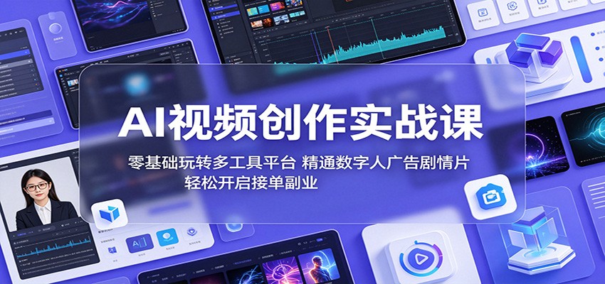 AI视频创作实战课：零基础玩转多工具平台，精通数字人广告、剧情片，轻松开启接单副业-宝藏屋创业网