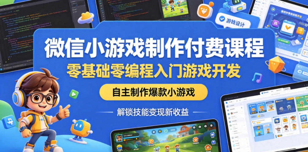 微信小游戏制作付费课程，零基础零编程入门游戏开发，自主制作爆款小游戏，解锁技能变现新收益-宝藏屋创业网