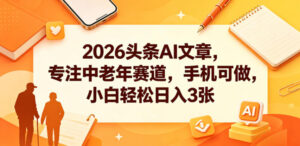 2026头条AI文章，专注中老年赛道，手机可做，小白轻松日入3张-宝藏屋创业网